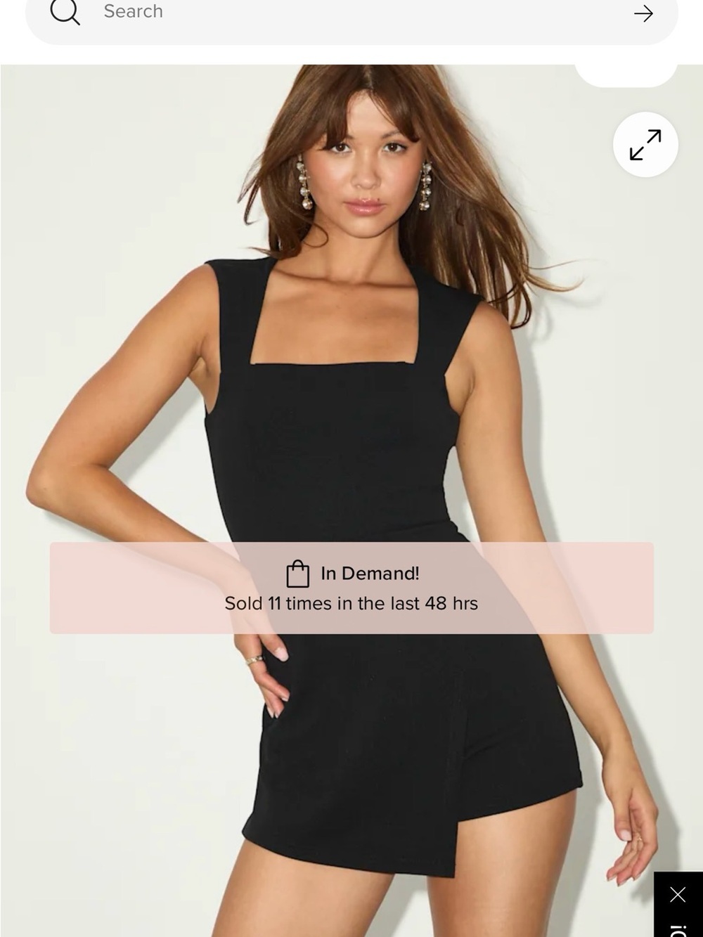 Black Square Neck Mini Romper Size Medium Only worn 1 time